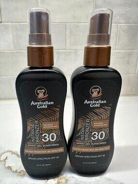 2-PACK AUSTRALIAN GOLD INSTANT BRONZER SPRAY GEL SUNSCREEN SPF 30 NON-GREASY